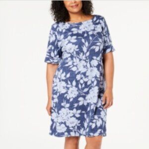 Karen Scott Sport Womens Plus Text Garden Floral Boatneck Shift Dress Size 2X